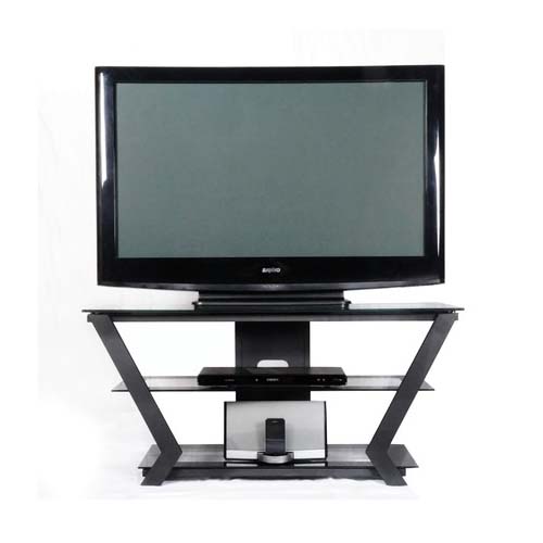 RTA Tier One Designs 42 Clear Glass TV Stand Black T1D102