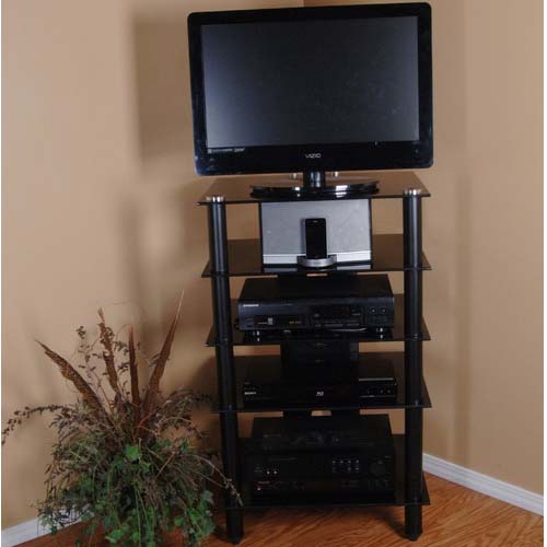 RTA Tier One Designs Audio Video Stand for 25 TVs Clear or Black Glass