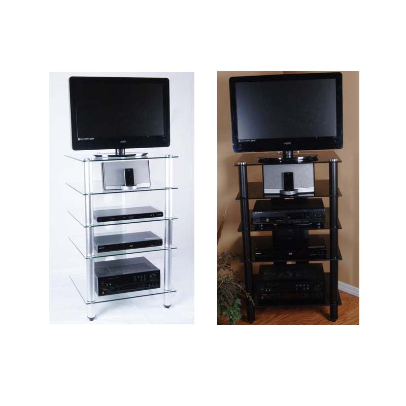 RTA Tier One Designs Audio Video Stand for 25 TVs Clear or Black Glass