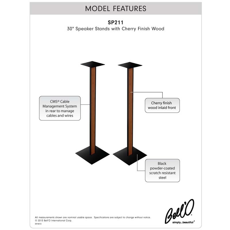 Bello 30 inch Speaker Stands with Cherry Finish Wood Inlay SP211