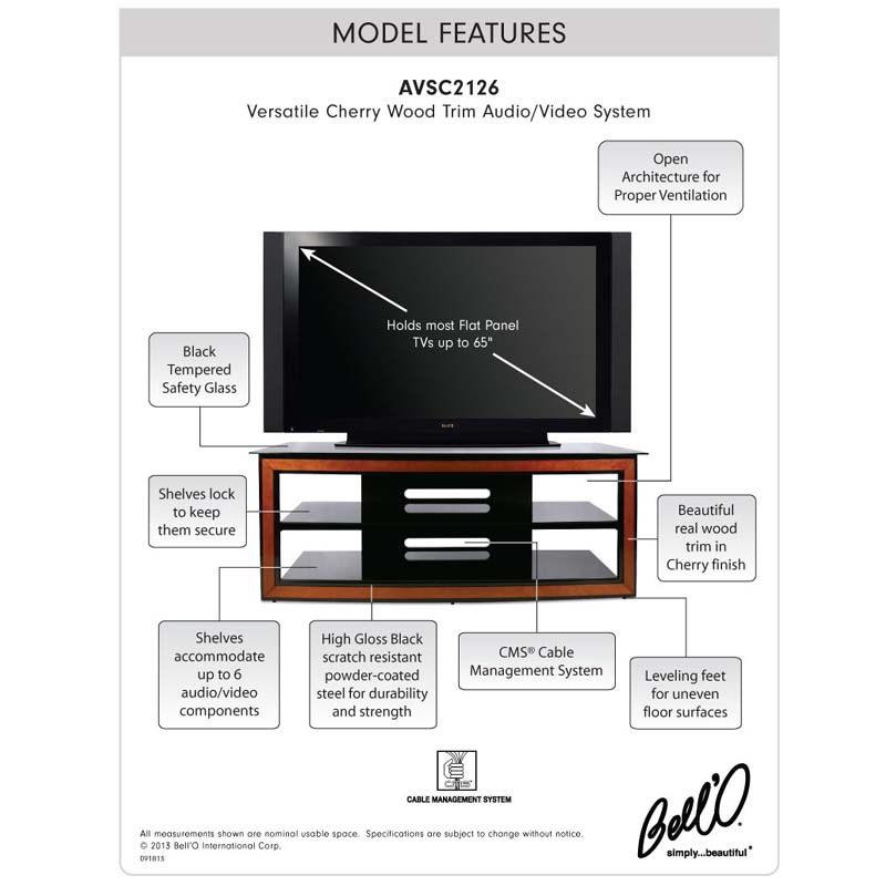 Bello Versatile Black Glass and Wood Trim 65 inch TV Stand Cherry AVSC2126