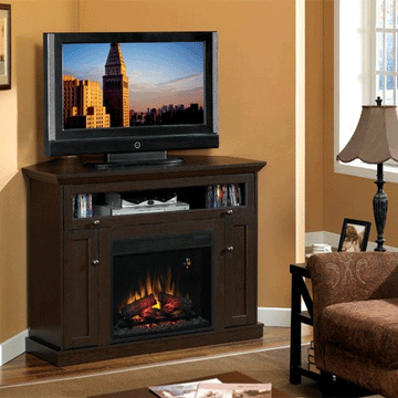 Classic Flame Windsor Corner TV Stand with Inset Electric Fireplace Cherry 23DE9047-PC81