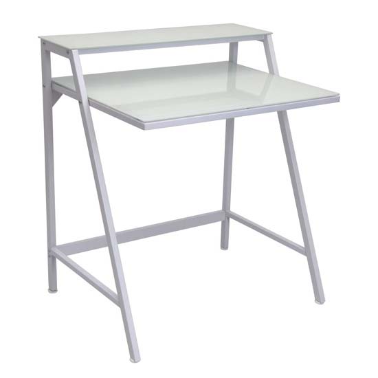 LumiSource 2 Tier Frosted Glass Computer Desk White OFDTM2TIER W