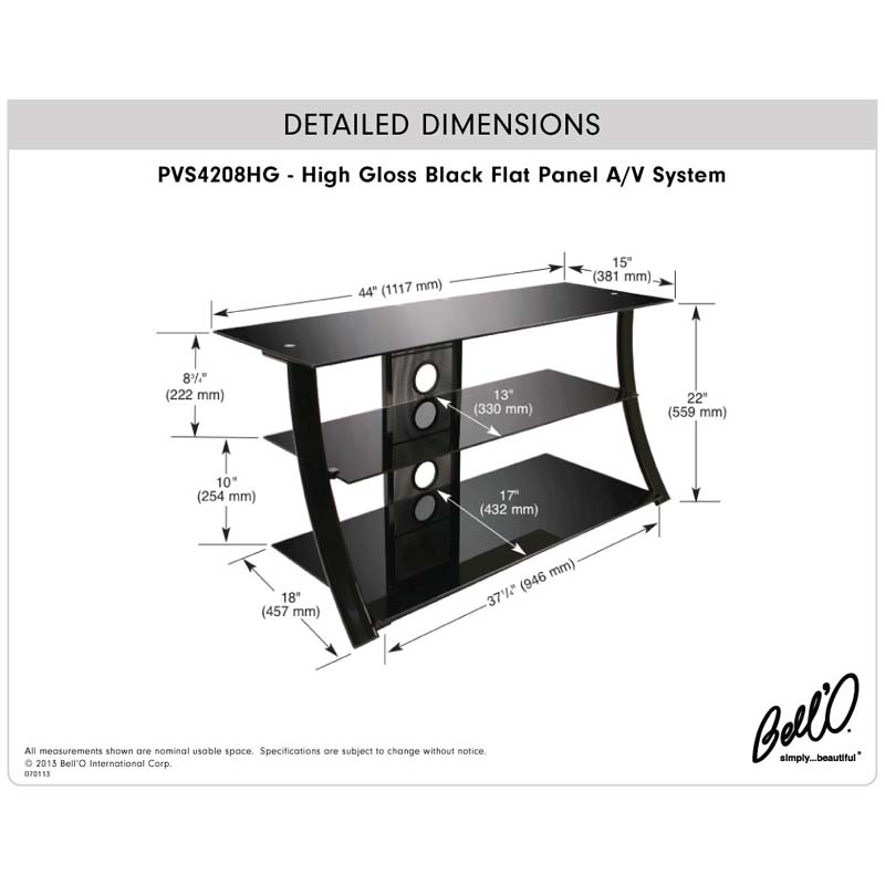 Bello High Gloss Black Flat Panel TV Stand for 46 inch Flat Panel TVs