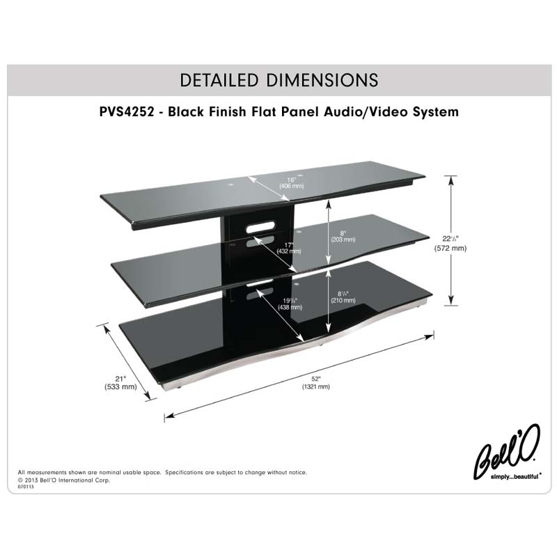 Bello Modern Curved Front Black Glass 55 inch TV Stand Black PVS4252