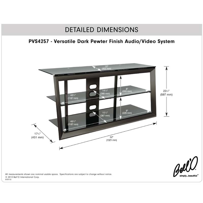 Bello Versatile Black Glass 55 inch TV Stand Dark Pewter PVS4257