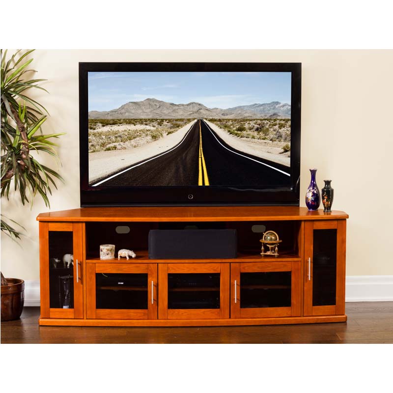 Plateau Newport Series Corner Wood Tv Cabinet With Glass Doors For 90