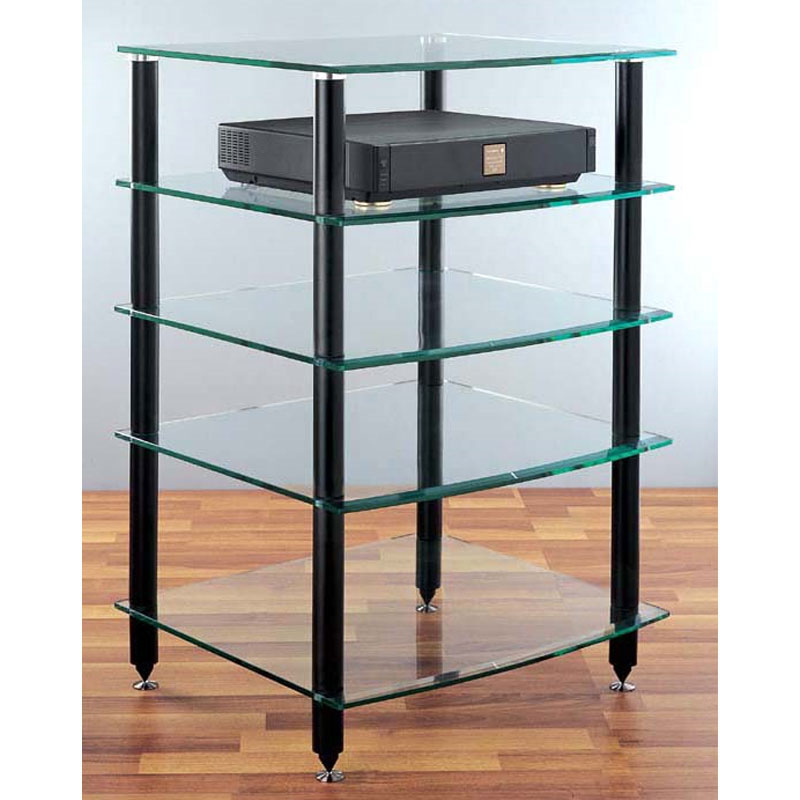 VTI 5 Shelf Audio Rack with Glass Shelves AGR405B Black Poles
