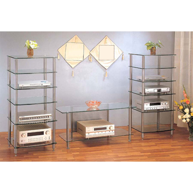 VTI 6 Shelf Audio Rack with Glass Shelves AGR406S Silver Poles