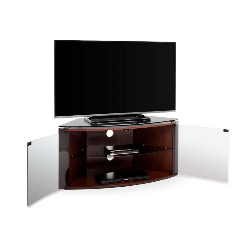 Techlink Bench Corner+ 55 inch TV Stand Dark Oak with Smoked Glass B6DO