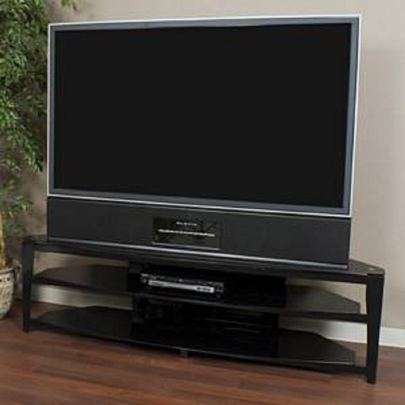 Tech Craft Sorrento Series 3Shelf Black Glass Corner TV Stand for 60