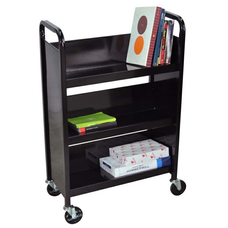 Luxor Wide Heavy Duty Steel Rolling Library Book Cart (Black or Putty