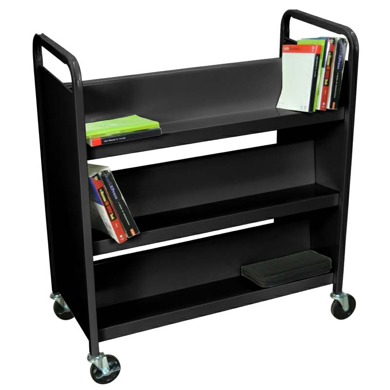 Luxor 2 Sided Steel Rolling Library Book Cart (Black or Putty) BT6S37
