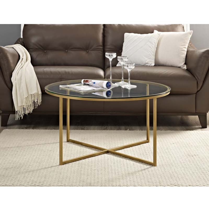 Walker Edison Clear Glass Coffee Table (Gold) AF36ALCTGGD