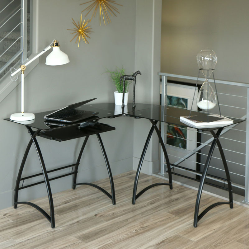 Walker Edison Alexa LShaped Glass Computer Desk D51AL30B