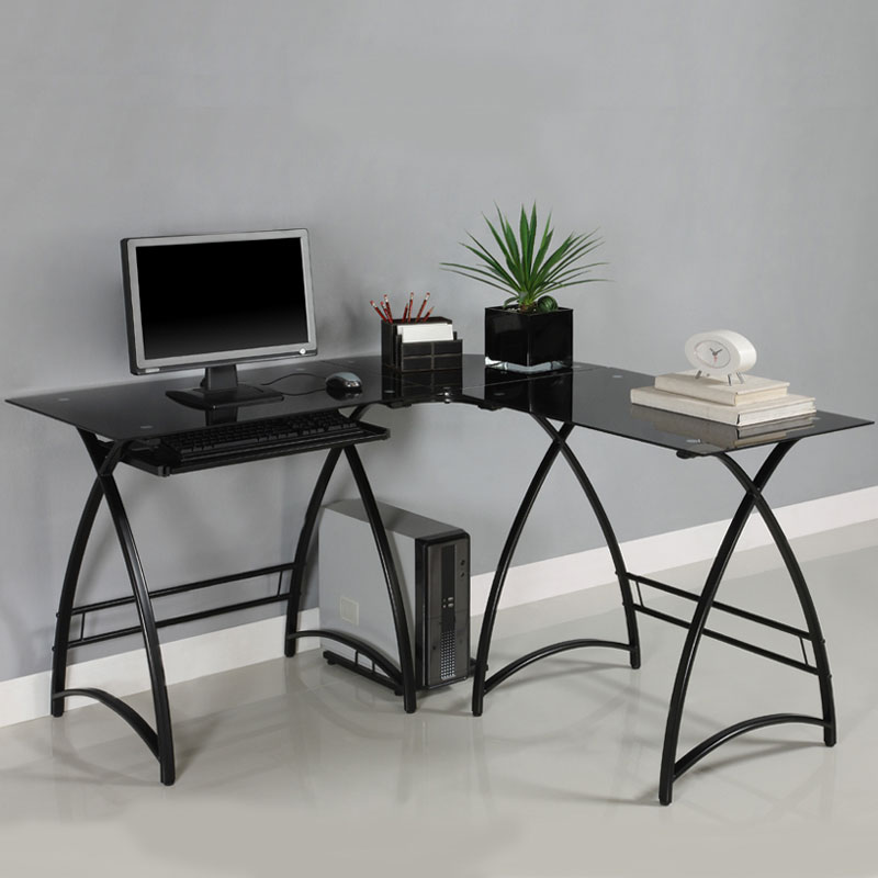 Walker Edison Alexa LShaped Glass Computer Desk D51AL30B