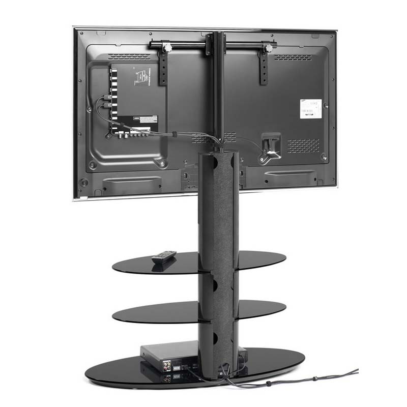 Techlink Strata 3 Shelf 50 inch Corner TV Stand with Integrated TV Mount Black Glass ST90E3