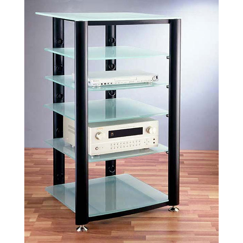 VTI 6 Shelf Audio Video Rack Black with Frosted Glass HGR406BF