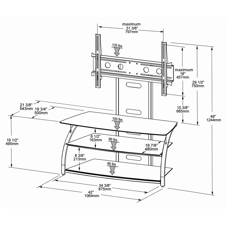 Tech Craft Solution Series Curved Black Glass TV Stand and Mount for 20