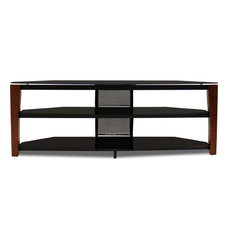 Tech Craft Solid Wood and Black Glass TV Stand with 60 in. TV Mount
