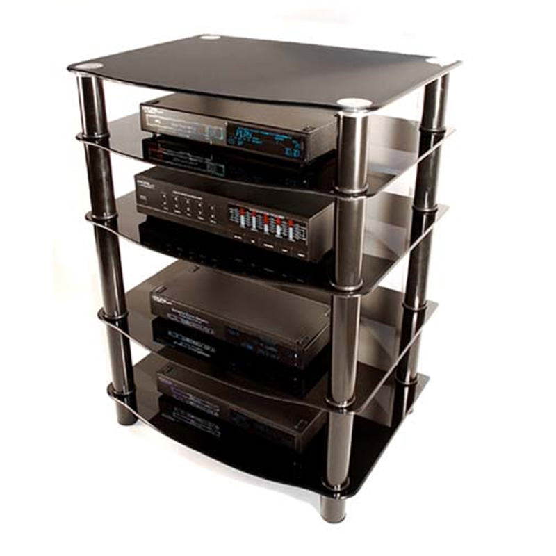 Walker Edison Everest Black Glass Multilevel TV Component Stand for