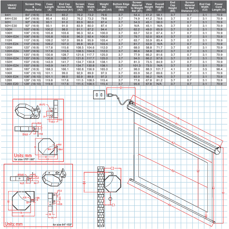 Elite Screens ezElectric VMAX2 Series 169 or 1610 Widescreen