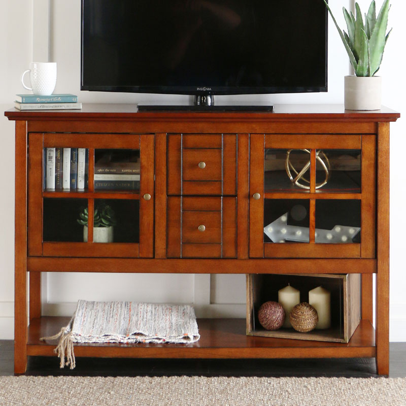 Walker Edison 55 inch Highboy Table TV Stand Rustic Brown W52C4CTRB