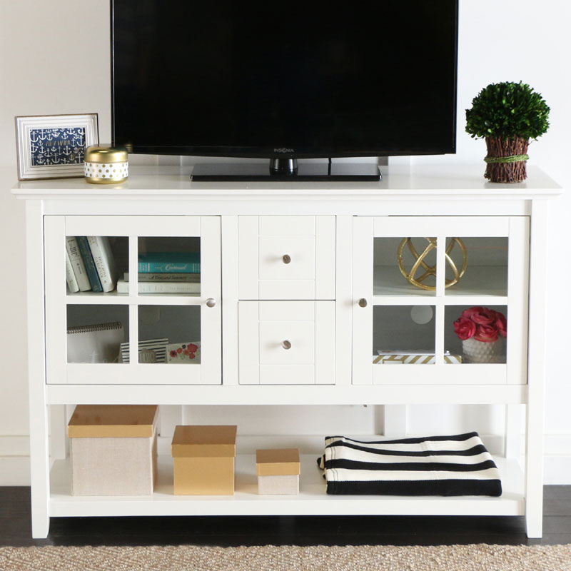 Walker Edison 55 inch Highboy Table TV Stand White W52C4CTWH