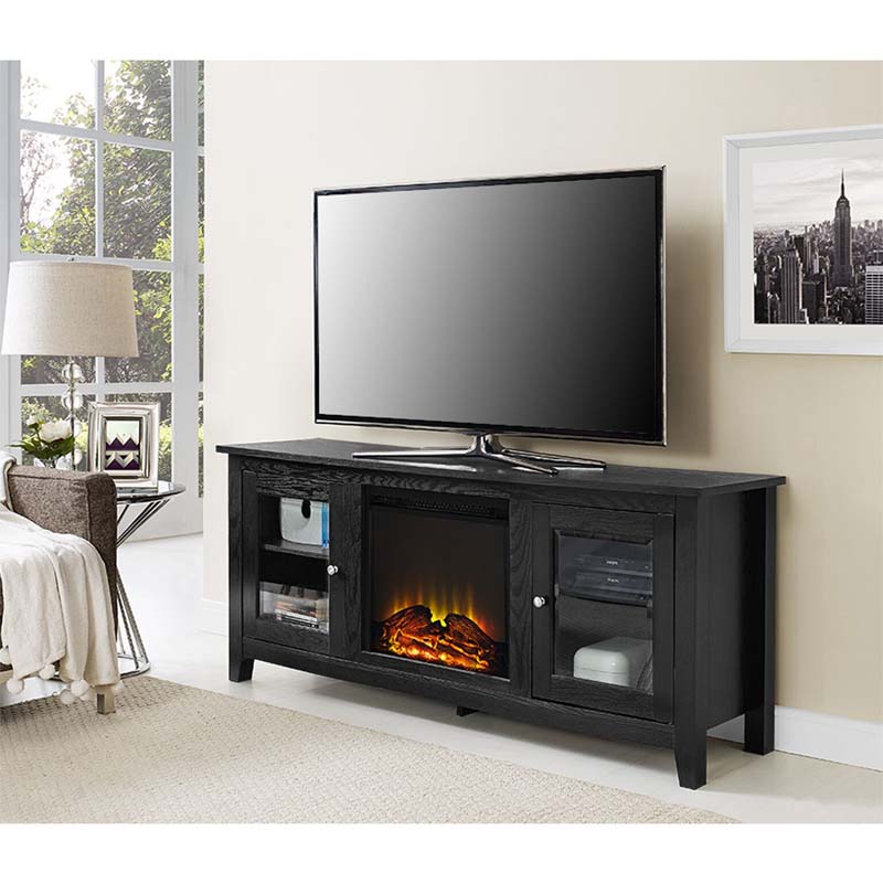 Walker Edison 60 inch TV Stand with Electric Fireplace Black W58FP4DWBL is on sale now. This flat panel television stand includes an electric fireplace insert. No electrician required