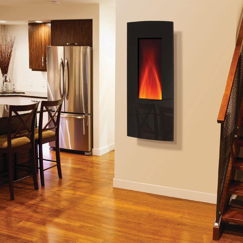 Amantii 16 x 41 in. Vertical Wall Mount Fireplace with Convex Black