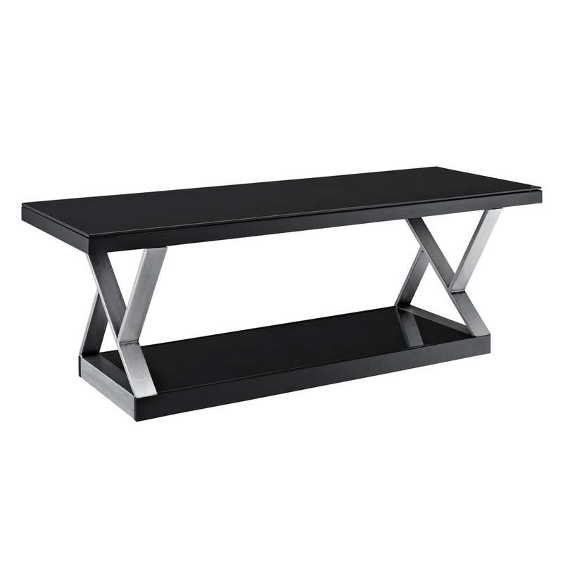 Walker Edison DoubleX Black Glass 65 inch TV Stand Black and Silver