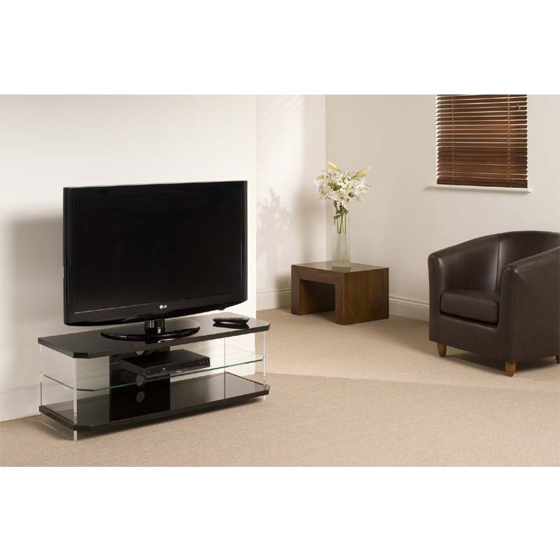 Techlink Air Series 55 in. TV Stand Black Acrylic and Clear Glass AI110B
