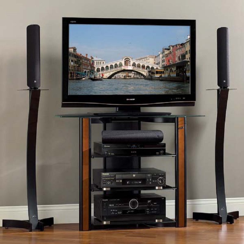 Bello Bedroom Height 42 Flat Panel TV Stand with Real Wood Trim (Black ...