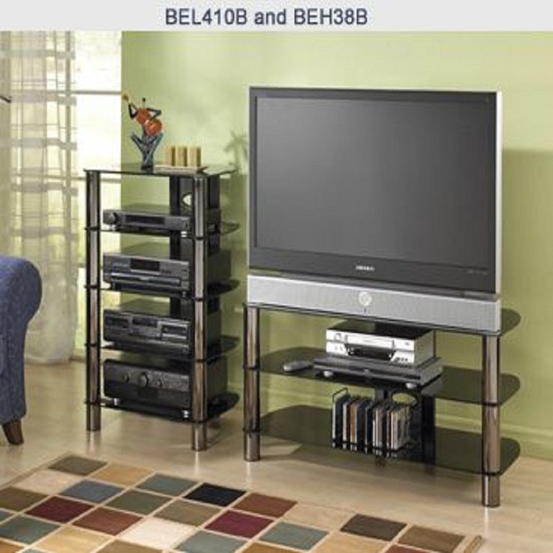 Tech Craft Sorrento Series Silver and Black Glass Corner TV Stand for