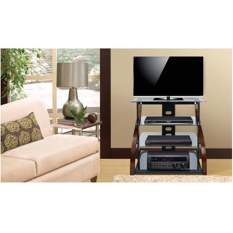 Bello Curved Wood and Tinted Glass Tall TV Stand for 42 inch Screens