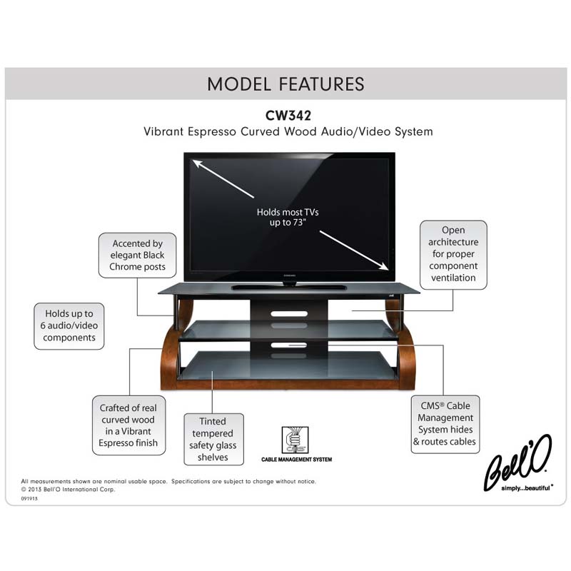 Bello Curved Wood and Black Glass TV Stand for 73 inch Screens Espresso