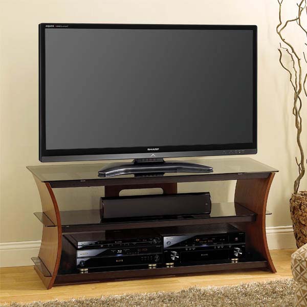 Bello Curved Wood 60 inch TV Stand with Tinted Glass Caramel Brown CW356