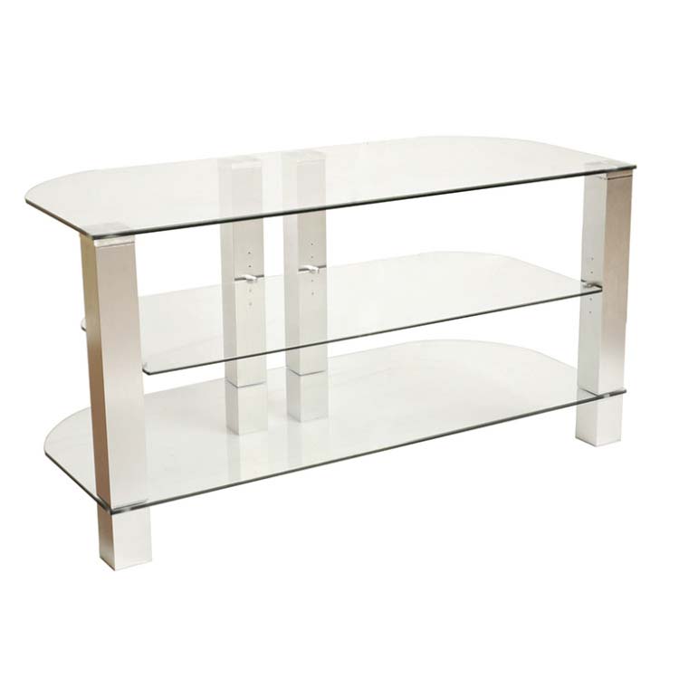 Design 2 Fit Clear Glass 42 inch Corner TV Stand Silver D2F207