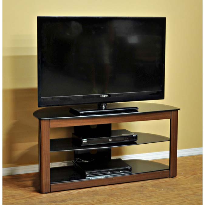 Design 2 Fit Black Glass 42 inch TV Stand Walnut D2F211