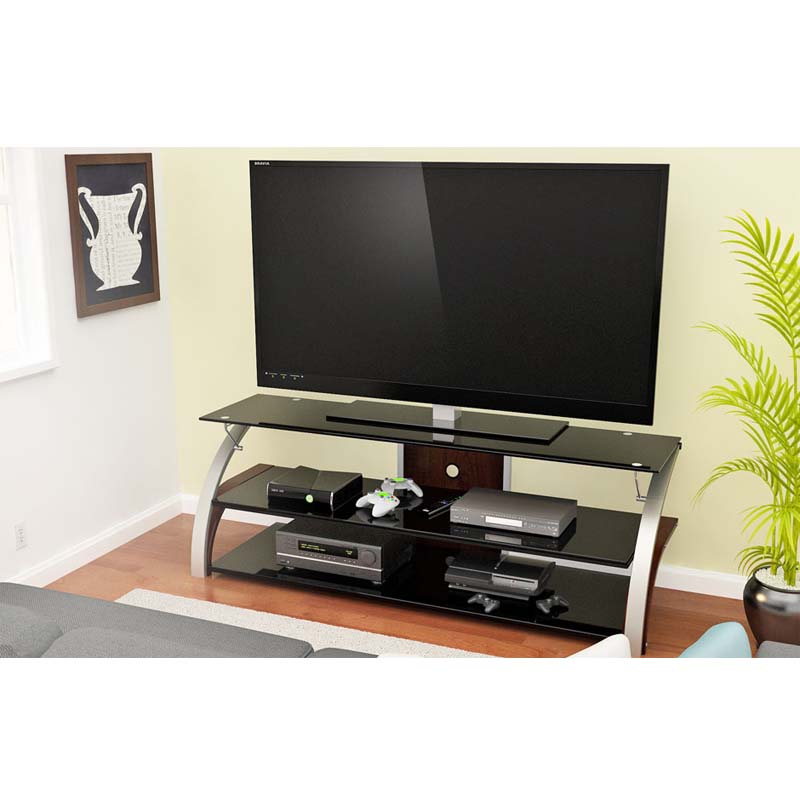 Line Designs Elecktra 70 inch TV Stand with Black Glass (Chrome and 