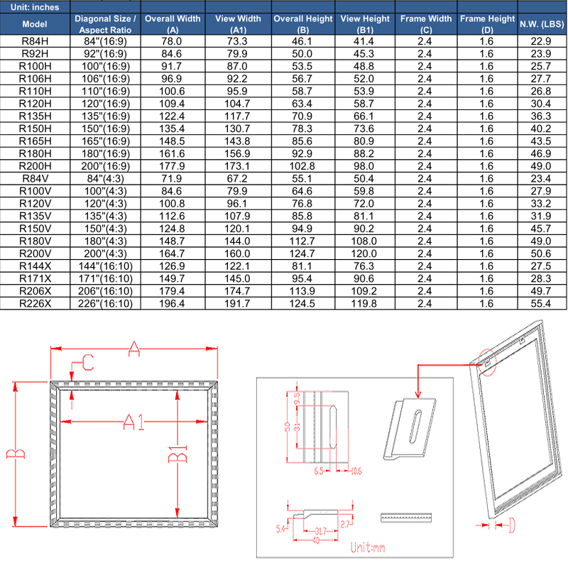 Elite Screens ezFrame Series 169 Widescreen Fixed Frame Projector