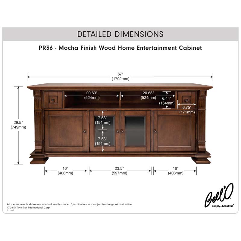 Bello Elegant Solid Wood TV for 75 inch TVs Mocha PR36