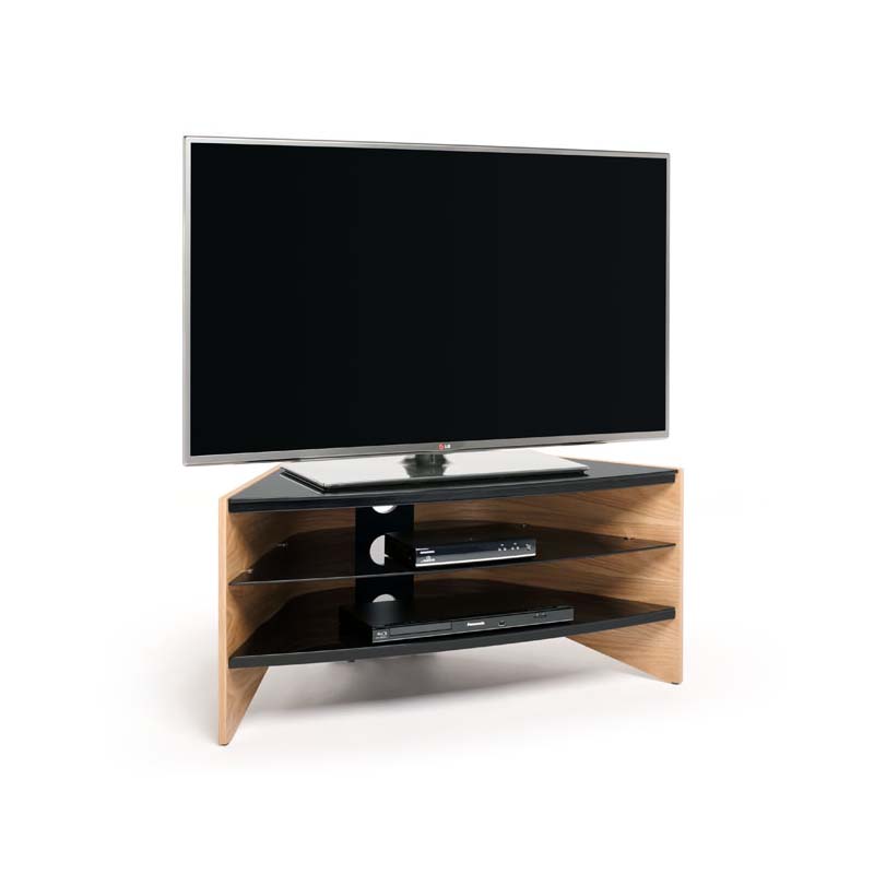 Techlink Riva Series 50 in. Corner TV Stand Light Oak and Black Glass