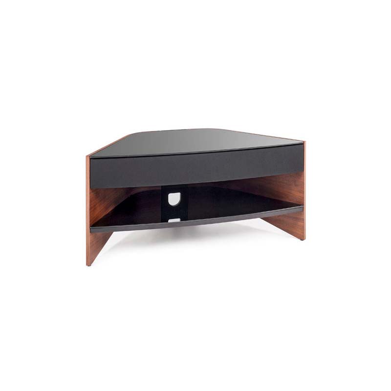 Techlink Riva Sound 50 in. Corner TV Stand with Sound Bar Walnut and Black Glass RV100SW