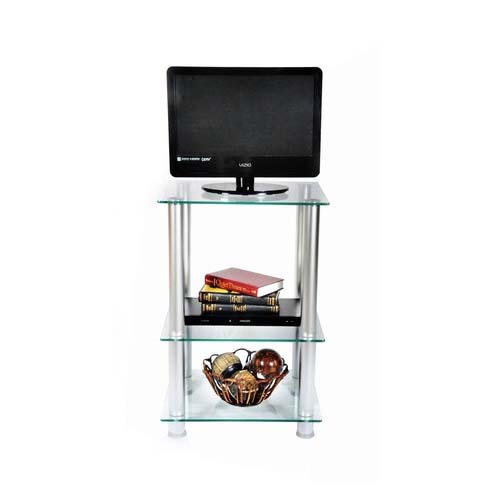 RTA Extra Tall Clear Glass and Aluminum 27 TV Stand TVM005