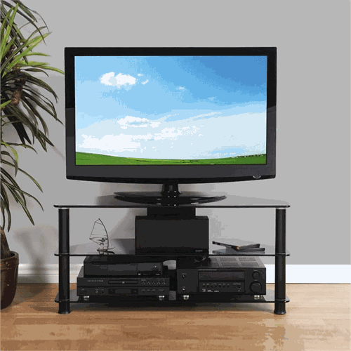 Plateau FL Series Black Glass Corner TV Stand for 3043 inch Screens FL
