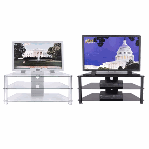 RTA Clear or Black Glass 3Shelf TV Stand for 2446 inch Screens TVM020