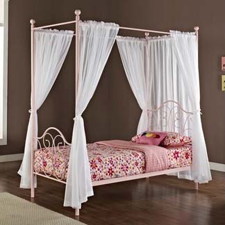 Walker Edison Metal Twin Size Canopy Bed (Pink) BT40CPPK
