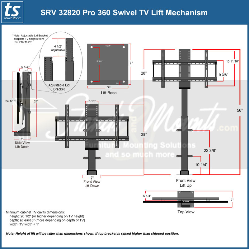 SRV 32820 Pro 360 SWIVEL TV Lift Mechanism for 50 Inch Flat screen TVs –  Touchstone Home Products, Inc.