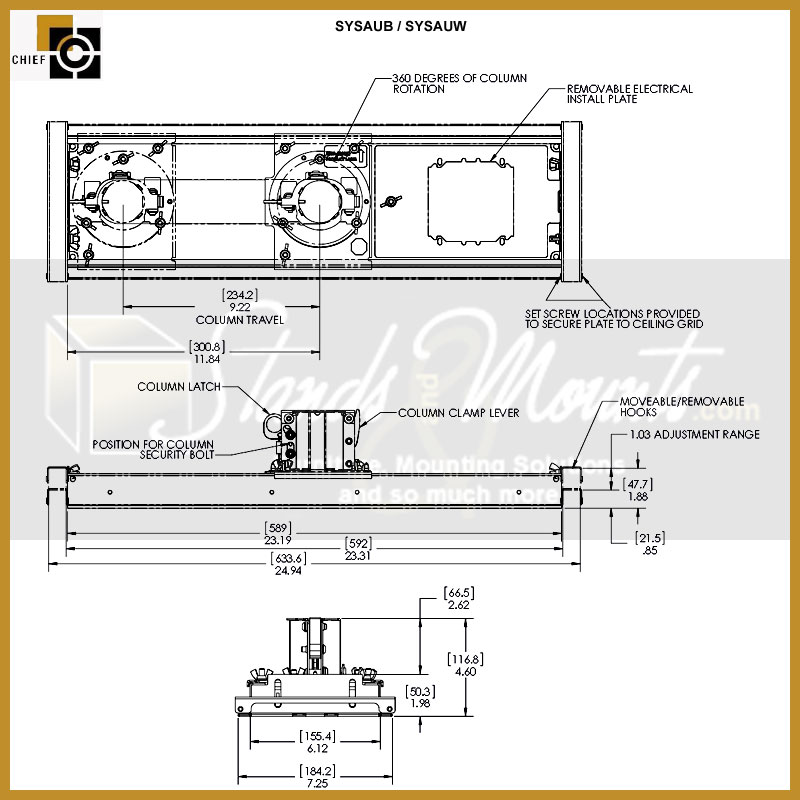 Chief Sysauwp2 Suspended Ceiling Projector System With Filter Surge